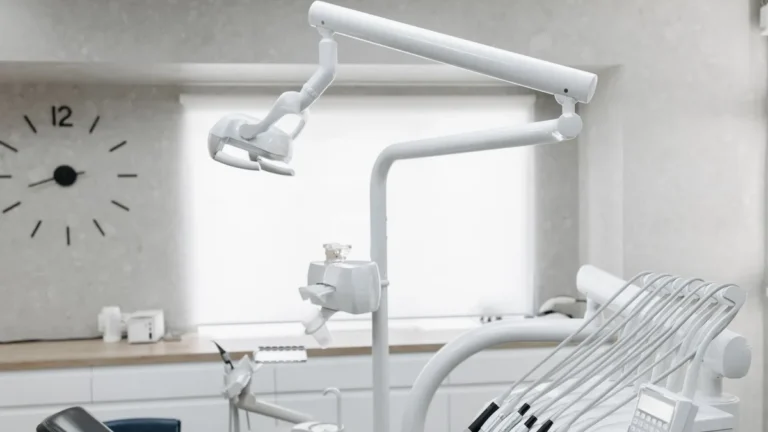 A bright, modern dental office displaying various dental tools and equipment.