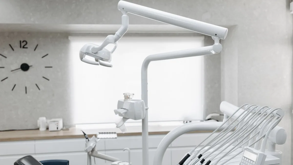 A bright, modern dental office displaying various dental tools and equipment.