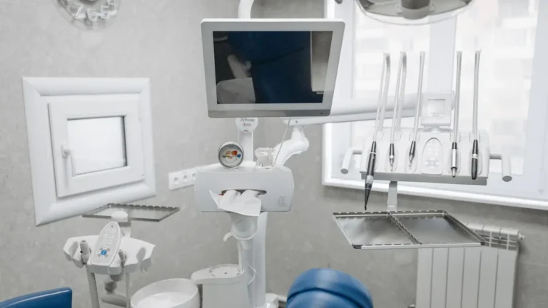 High-tech dental office setup with advanced dental instruments and a comfortable chair.